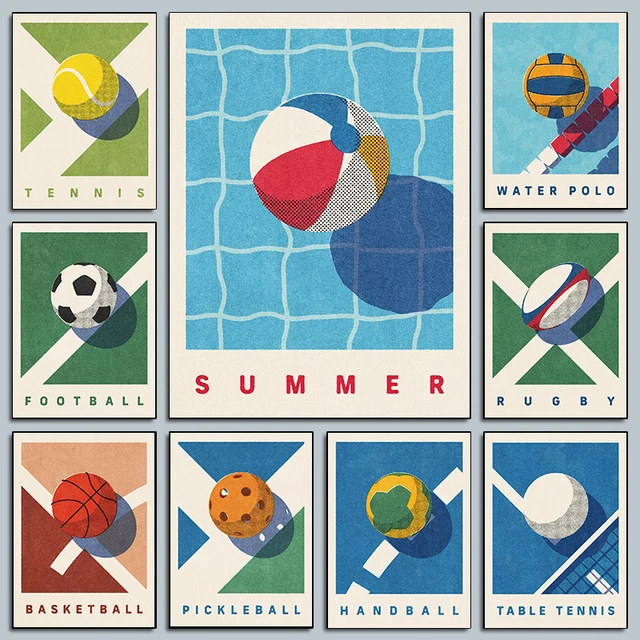 Funny Sports Balls Summer Games Posters Rugby Basketball Prints Sports Nursery Canvas Painting Wall Pictures Boys Bedroom Decor