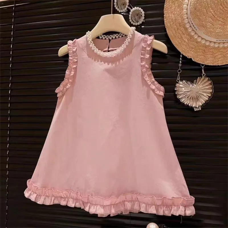 

2024 Summer New Korean Edition Fashionable Dress Sweet and Fashionable Girl's Mu'er Edge Tank Top Skirt A-line Sleeveless Trendy