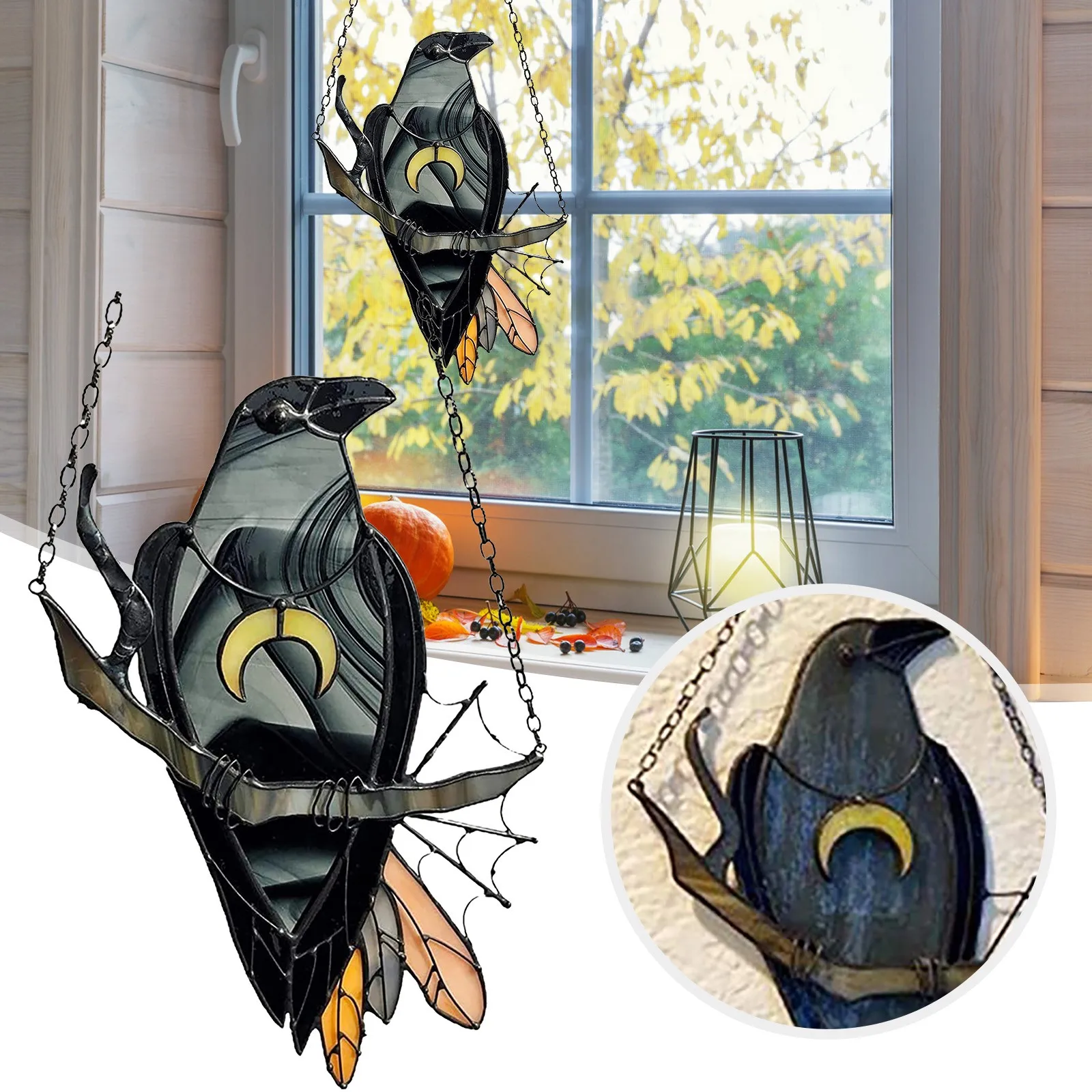 Halloween Mystery Crow Bedroom Living Room Modern Wall Decor Outdoor Terrace Black Wall Decor Birds Stained Glass