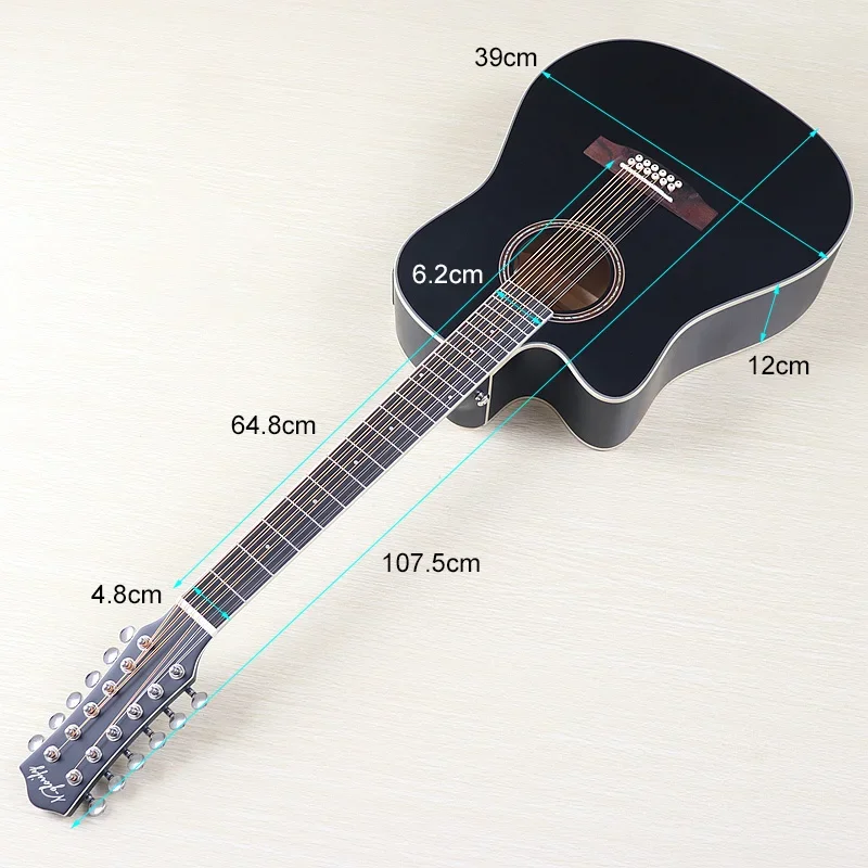 12 String Electric Acoustic Guitar 41 Inch Electric Folk Guitar Spruce Wood Good Handicraft Tuner Pickup Black Left Hand