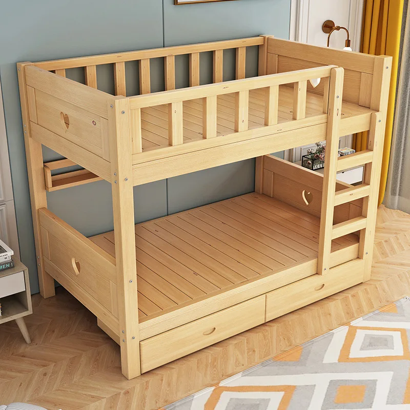 

Upper And Lower Children Beds Double Bunk Bed, Mother Child Adult Solid Wood Two Storey High Low Bed Pine/