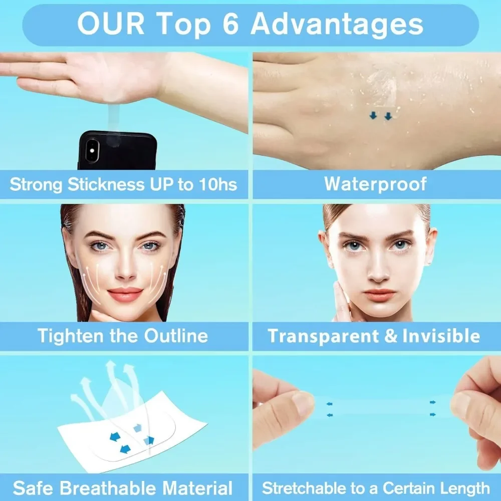 50pcs/100pcs 새로운 방수 페이스 리프트 테이프 투명 보이지 않는 리프팅 페이스 스티커 접착 테이프 메이크업 테이프 턱살