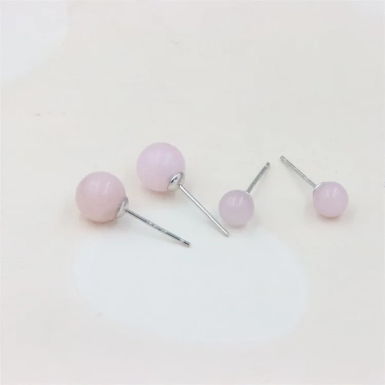 

ZFSILVER 100% 925 Sterling Silver Fashion Natural Ball Beads Rose Quartz Stud Earrings For Women Jewelry Gemstone Brincos Party