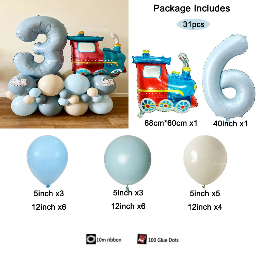 1Set Retro zug Ballon Set Blau Digitale Folie Ballon Cartoon Zug Ballon Geburtstag Party Dekoration Lieferungen Baby Dusche – Detail 7