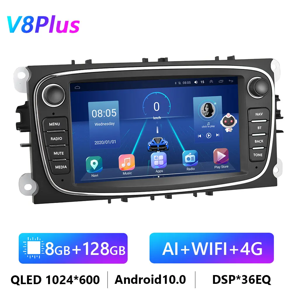 Podofo 4G HIFI Android 10 2 Din Car Radio Multimedia Video Player For Ford Focus S-Max Mondeo 9 Galaxy C-Max Navigation GPS 2din xtrons android car overhead player Car Multimedia Players