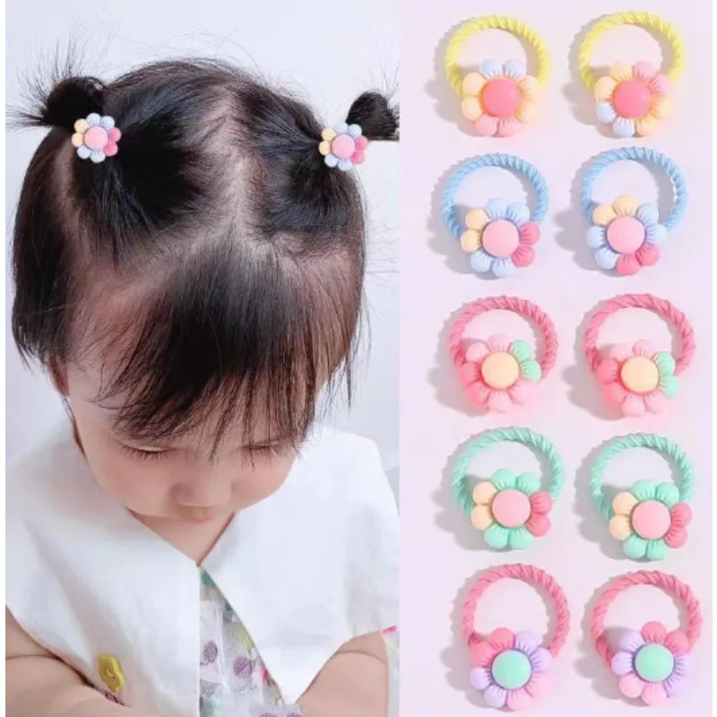 10-Pack 5-Loop Floral Hair Elastics for Girls - Soft Stretch Non-Slip Hair Ties, Hypoallergenic No-Damage Ponytail Holders