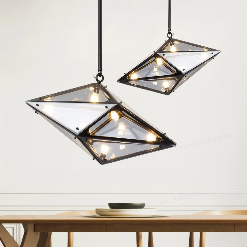 Modern Designer Angular Diamond Ceiling Chandelier Glass Hanging Light for Home Decor Dining Room