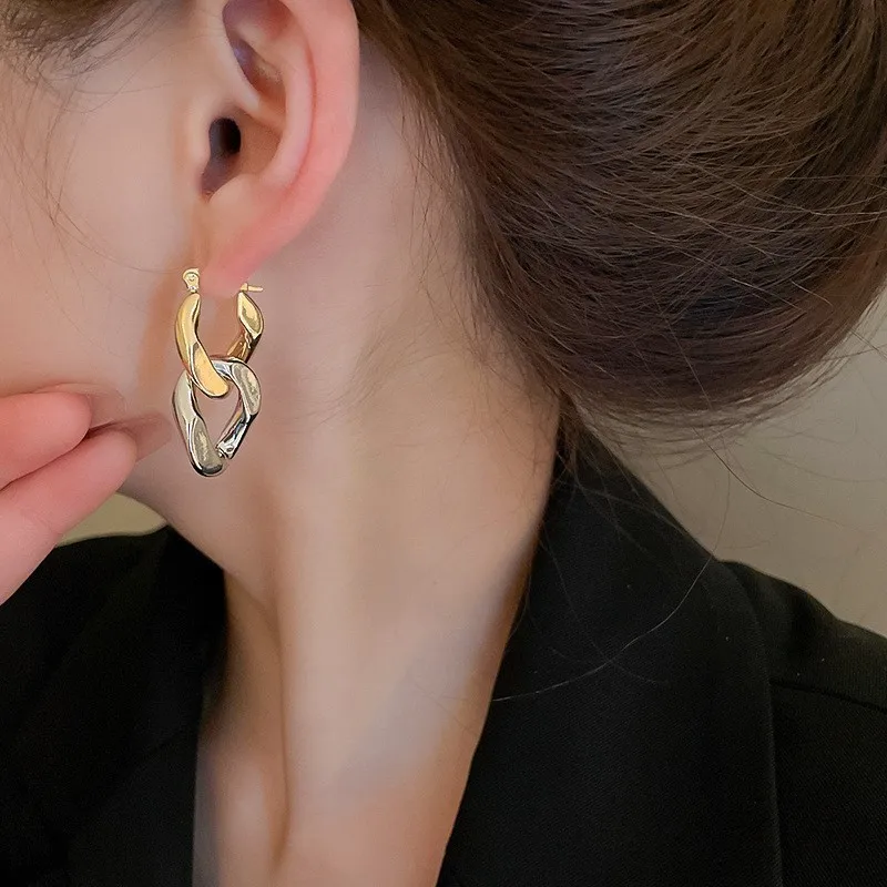 ANENJERY Geometric Thick Chain Tassel Hoop Earrings for Female Trendy Party Jewelry Accessories Wholesale - Image 4