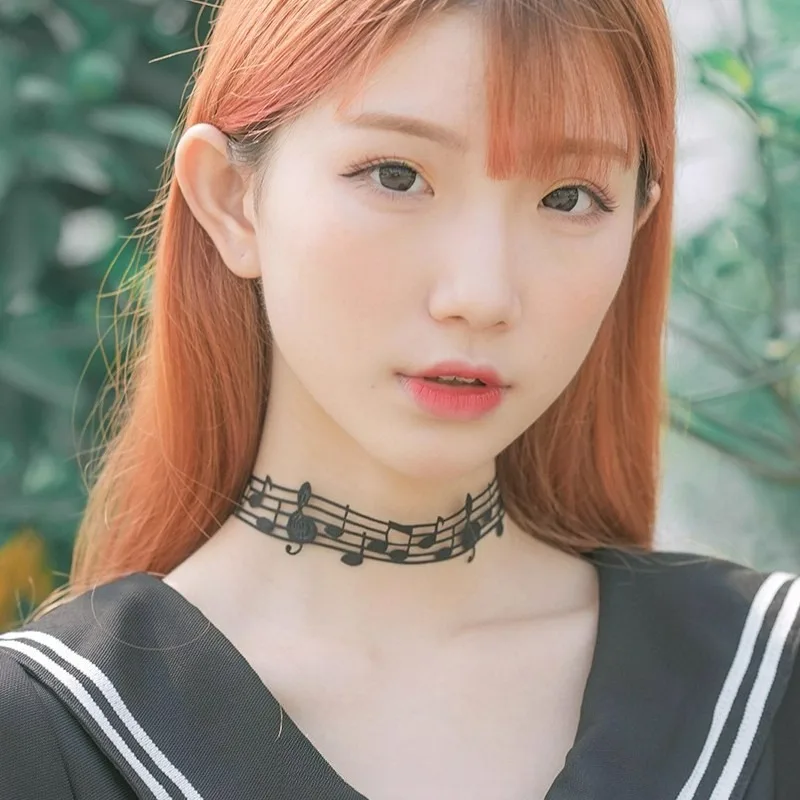 Multifuntional Black Choker with Musical Note Stylish for Women Girls Y2K Ribbon Necklace Lolita Gothic Jewlery Accessories