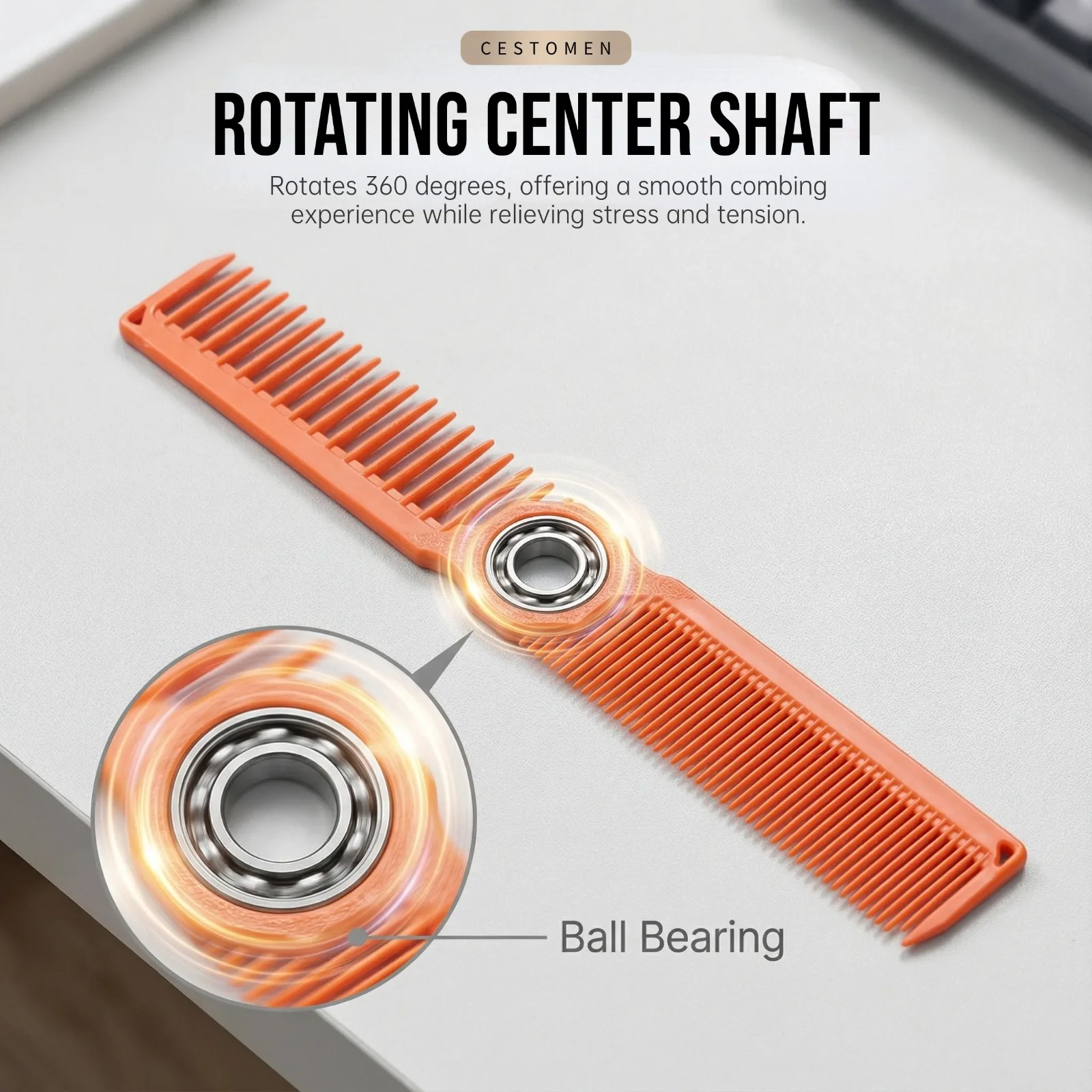 1 Stück Neues Design Fidget Spinning Barber Fade Haarschneidekamm für Männer und Frauen, doppelseitiger Kamm mit breiten und feinen Zähnen, glatter Haarkamm, Styling-Tool – Detail 3
