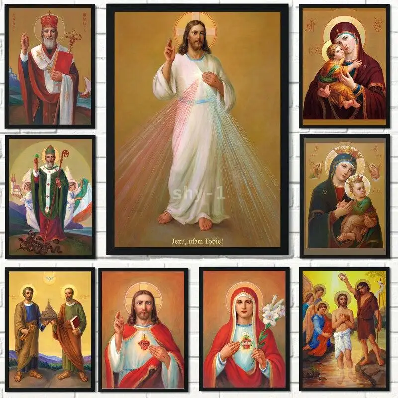 Vergine Maria Cattolica Canvas Art Holy Mother Poster Bibbia Immagine Da Parete Per Chiesa E Decorazioni Per La Casa