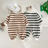 Baby New Autumn 0-2 Years Old Newborn Cotton Yarn Striped Boy Girls Jumpsuit Winter Clothes 0-3 Months 2