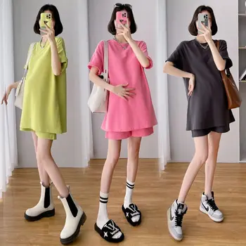 Summer Pregnant women's Suit maternity clothing suit casual short sleeve+shorts fashion soild loose pregnant clothes outerwear