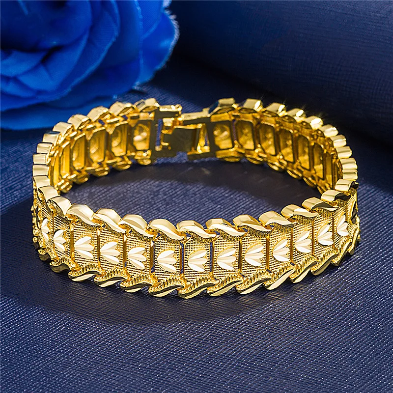 21cm Retro Fashion European Coin Gold-plated Jewelry Copper Plating 24K Gold Men's Wide Version Bracelet Watch Chain