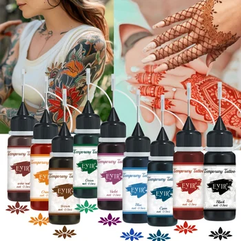 Set di 9 Colori di Pasta per Tatuaggi all'Henné, Kit per Tatuaggi Temporanei, Inchiostro per Body Art, Kit per Trucco Fai-da-Te, Decorazione per Mani e Braccia, per Feste e Festival