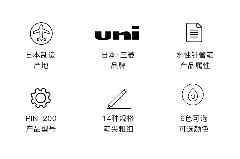uni PIN-200 Nadelrohr-Gelstift, mehrere Spezifikationen, Faserstiftspitze, wasserdicht, Manga-Design, Skizzenhakenlinie, Schreibwarenzubehör – Detail 2