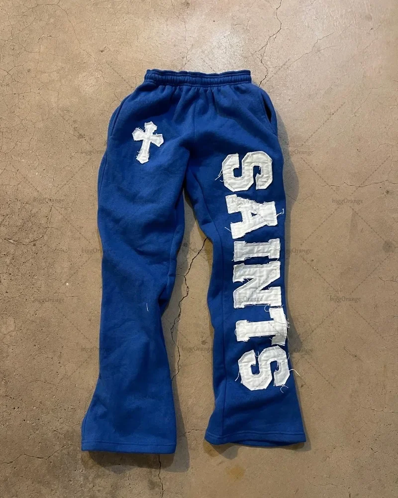 Street Harajuku Y2K fashion loose female embroidered knitted pants men retro colorful casual oversized trousers women