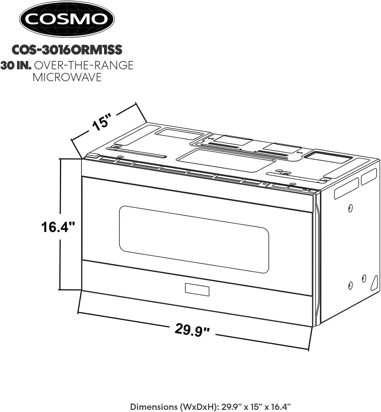 3016ORM1SS 30 in Over the Range Microwave Oven with 1.6 cu. ft. Capacity 5
