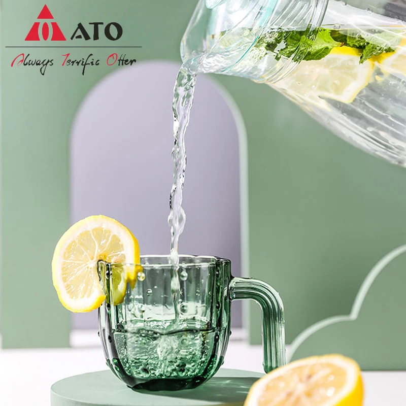 

ATO Wholesale creative green glass cup cactus glass cup set with handle