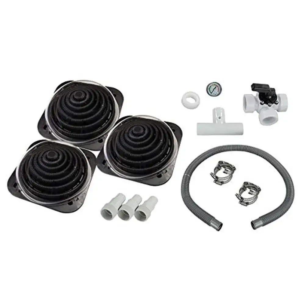 Solar Powered Above-Ground Swimming Pool Heaters 3 Pack with Bypass Kit Clamps and Hoses Eco Friendly Heat 15,000 Gallons Easy