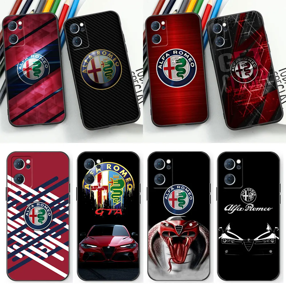 Italia Sport Car A-Alfa R-Romeo Custodia Per Telefono Per Oppo Reno 10 8 8T 7 7Z 6 5 5F 4 Find X5 X3 X2 Pro Plus Lite 4G 5G Black Soft Cover