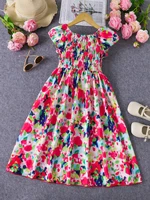 Vêtements pour filles, robes longues douces et mignonnes pour le printemps et l'été, robes de plage à manches courtes, robes longues à fleurs 3