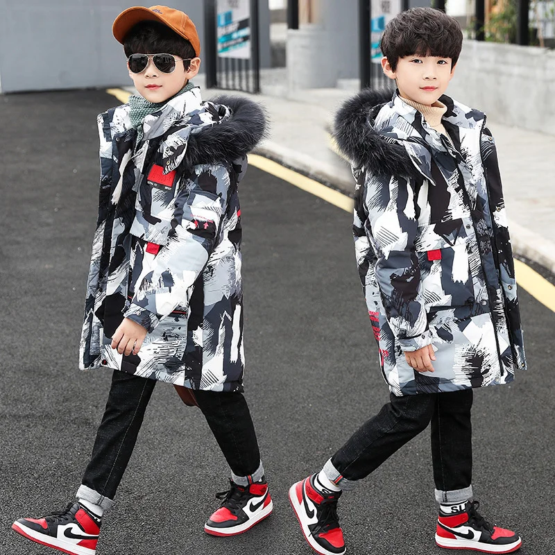 Boys Down Coat Jacket Cotton Outerwear Windbreak Furs Thicken Velvet Winter Warm Christmas Gift Children's Clothing