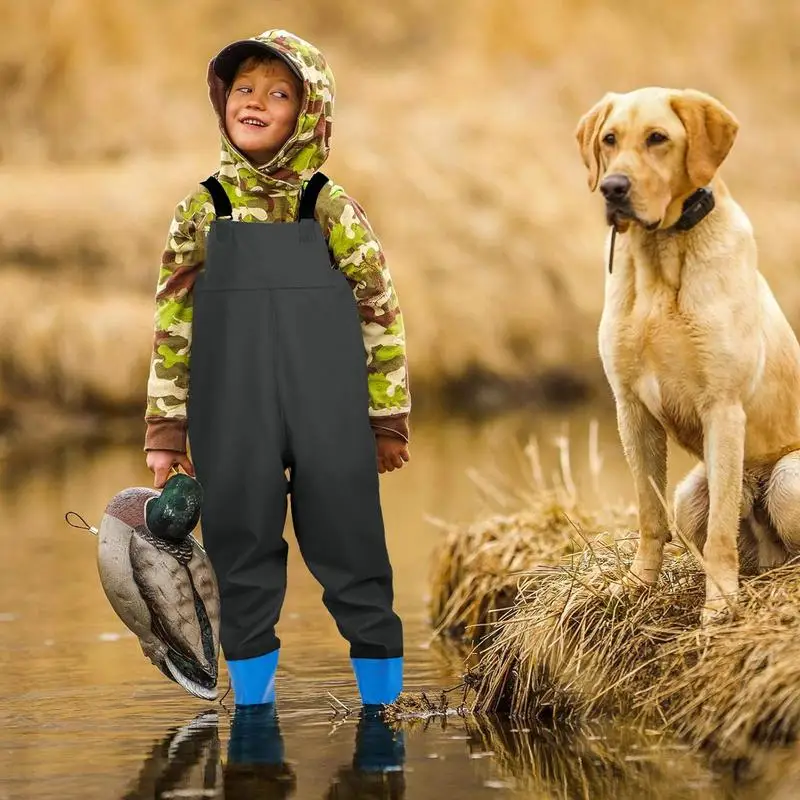 Children Fishing Chest Waders Outdoor Activities Girl Boy PVC Rain Pants Waterproof Bootfoot Quick-dry Adjustable