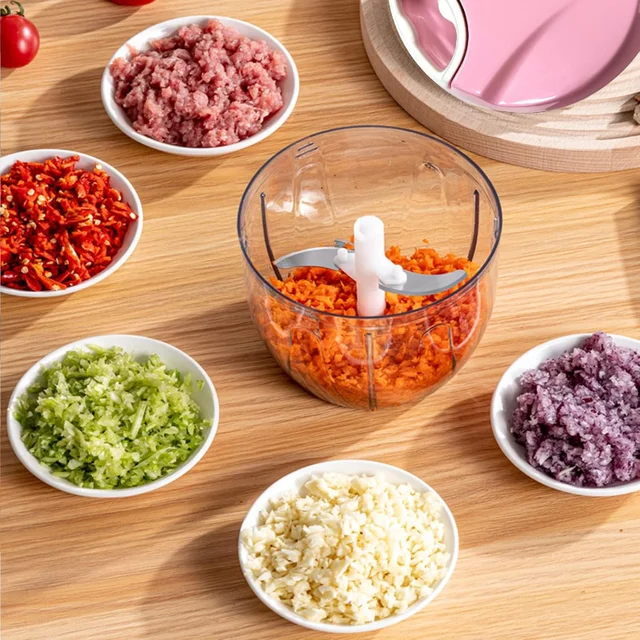 500/900ML Manual Pull Food Chopper,Hand Pull String Garlic Chopper for Kitchen,Small Food Processor with Stainless Steel Blades 6