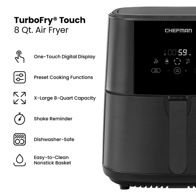 Chefman 8-Qt. TurboFry Stainless Steel Air Fryer with Basket Divider