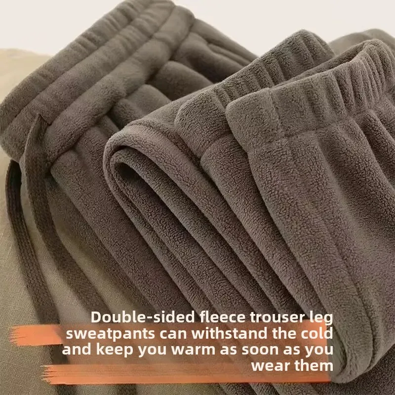 Men's Double-Sided Fleece Lined Thickened Winter Sports Casual Long Pants Elastic Waist Sweatpants Pure Color Skateboarding