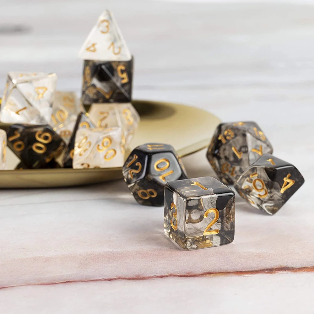 7Pcs/Set Polyhedral DND Dice Acrylic RPG Role Playing D6 D20 Playing Game Board Table Games Math with Pouch Props