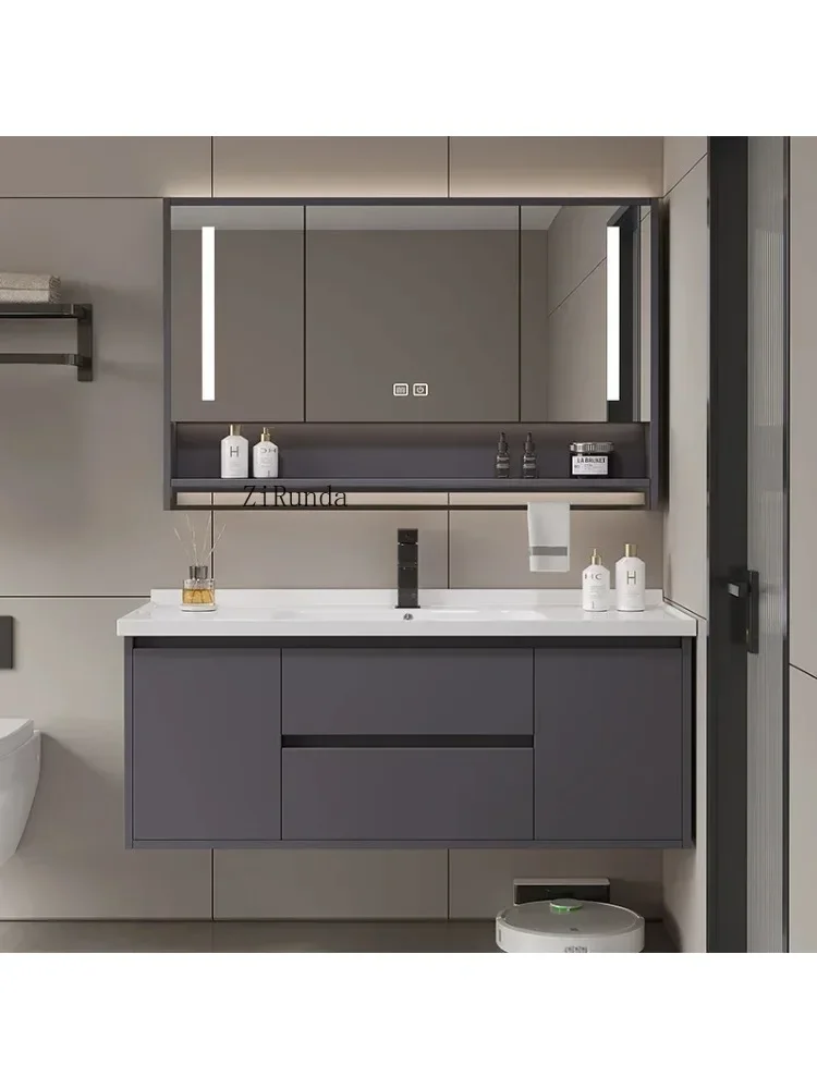 Bathroom Cabinets Ceramic Integrated Basin with Lamp Mirror Cabinets Wall-mounted Simple Furniture Arredo Bagno