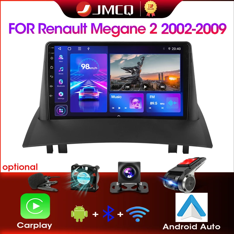 JMCQ-Autoradio pour Renault Megane 2, Android 12, 2 Din, Écran Tactile, Lecteur Vidéo, Carplay, Audio Stéréo, Limitation, GPS, 2002 - 2009