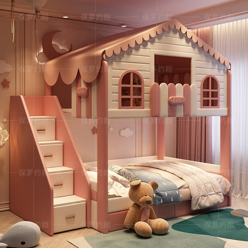 Children's furniture double bunk girls tree house princess mother bed