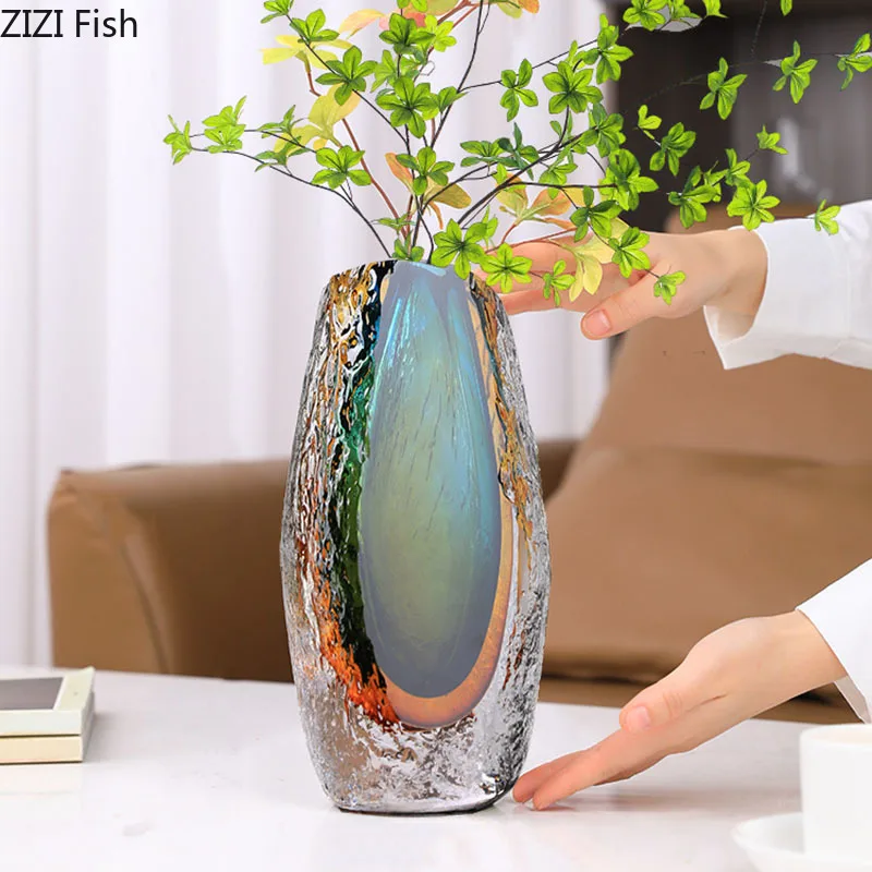 Gradient Glazed Glass Vase Desk Decoration Hydroponics Flower Pots Decorative Flower Arrangement Modern Home Decor Floral Vases 5
