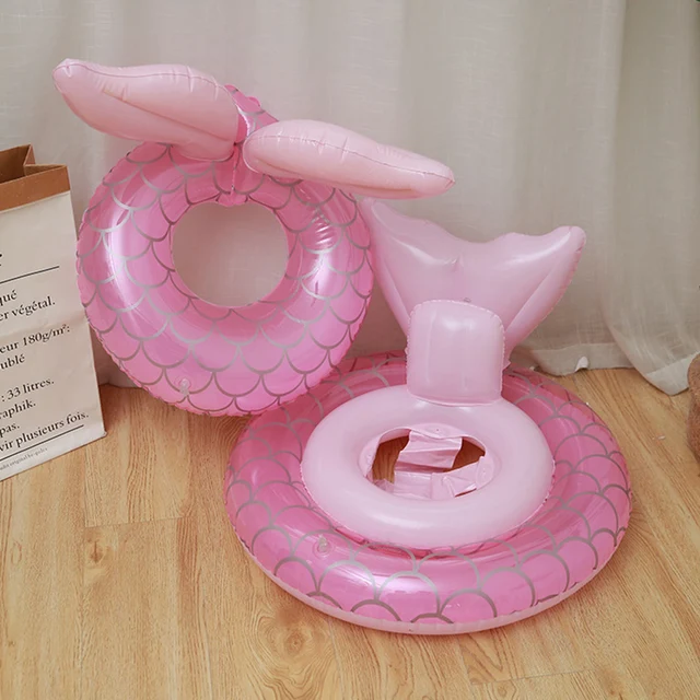 Inflatable Swimming Ring for Kids Pink Mermaid Shape Girls Safety Baby Seat Float Swim Circle Summer Beach Children Water Toys 5