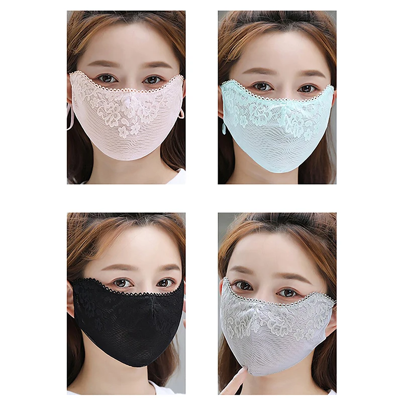 Breathable Sunscreen Lace Mask Sunshade Solid Color Sunscreen Face Cover UV Protection Adjustable Strap UV Protection Mask