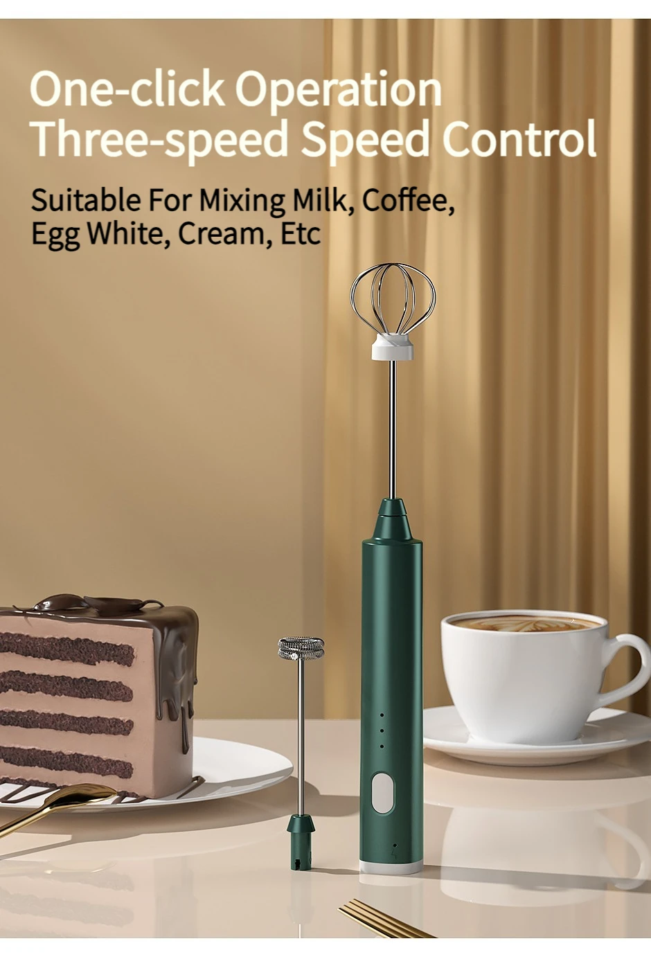 Description Picture 5 of item1 PCS USB Rechargeable Handheld Egg Beater 3 Speeds Electric Milk Frother Foam Maker Mixer Coffee Drink Frothing Wand Foamer