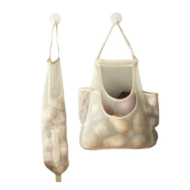 Újrafelhasználható Függő Tároló Táskák Otthoni Üreges Hálózsák Gyümölcs Zöldség Fokhagymás Hagyma Szervező Konyhai Kiegészítők - Image 5