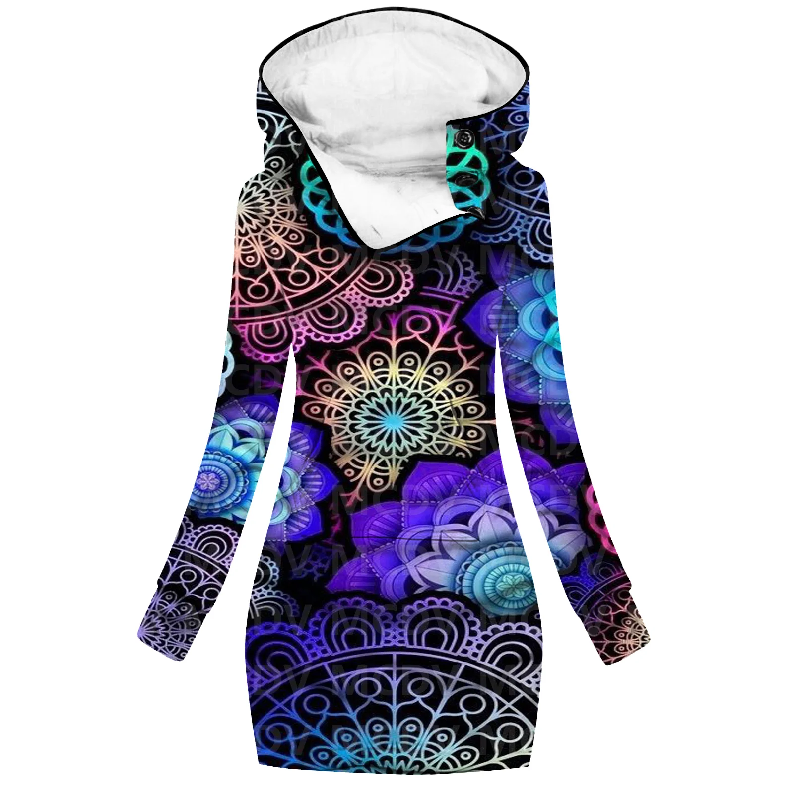 Psychedelic Flower 3D Printed Hoodie Dress Novelty Hoodies Women Casual Long Sleeve Hooded Pullover Tracksuit