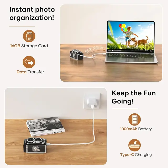 CHUZHAO Mini 1.54in Retro Digital Camera Portable Vintage Camera with 16GB 12MP Photos Autofocus 1080P FHD Video 1000mAh Battery 5