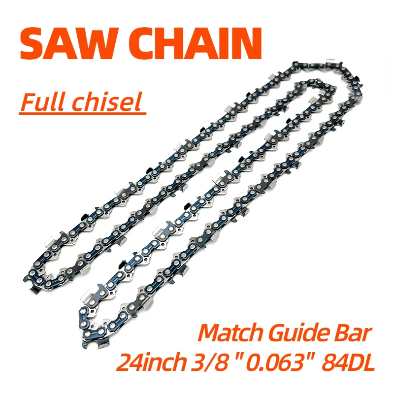 Full Chisel Chain For Chainsaw Gasoline 24" Guide Bar 3/8" 1.6mm 84 Drive Links Garden Power