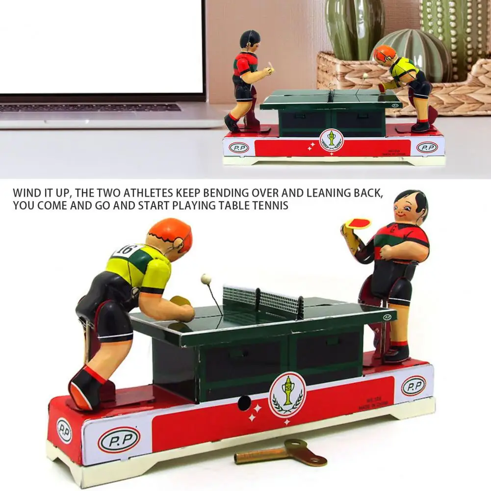 Wind Up Table Tennis Toy Ping Pongs Spring Clockwork Toy Vintage Tinplate Ping Toy Nostalgic Wind Up for Kids 5