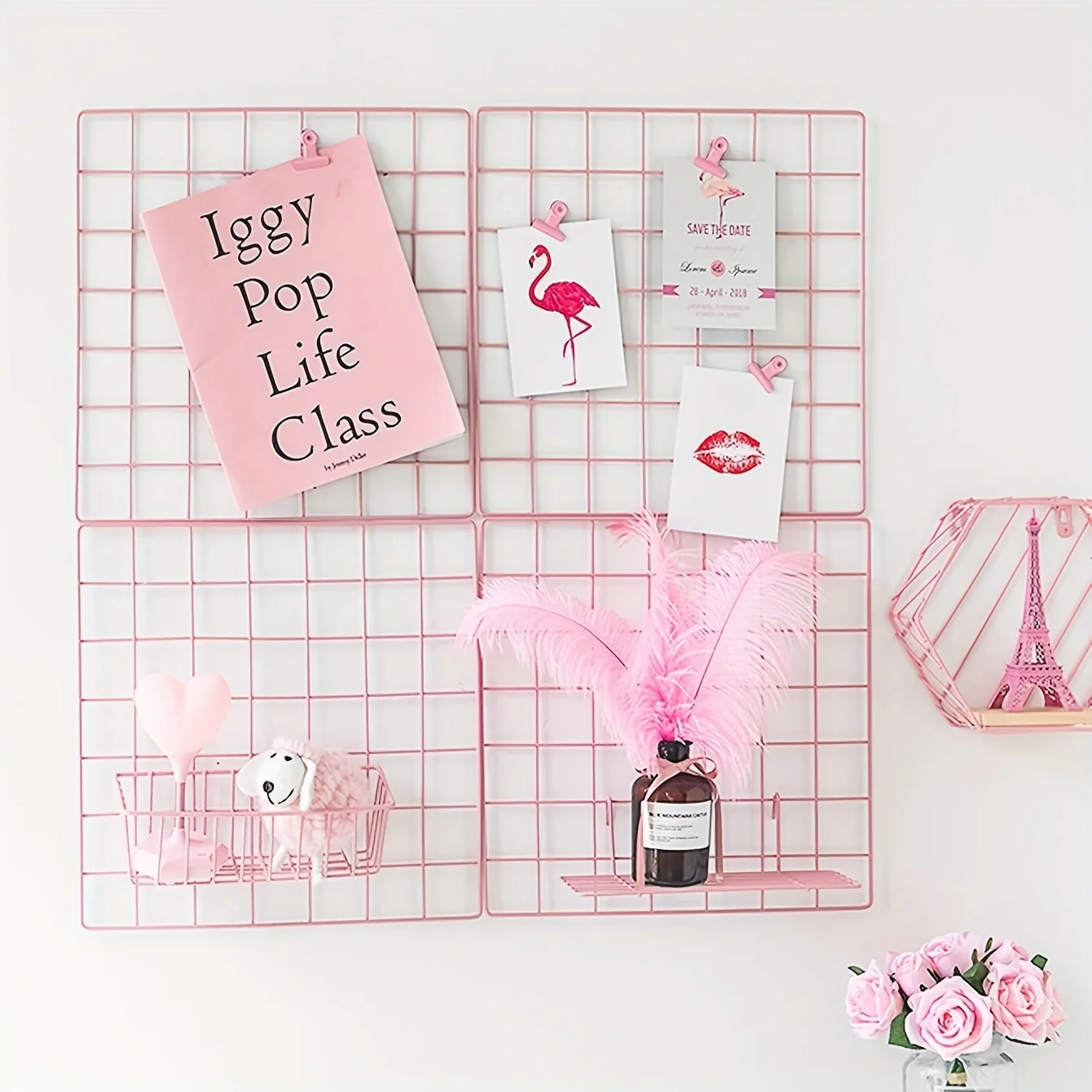 2/4/6pcs - Photo Wall Grid Panel, Photo Hanging Display, Metal Mesh Wall Decoration, Multi functional Hanging Painting