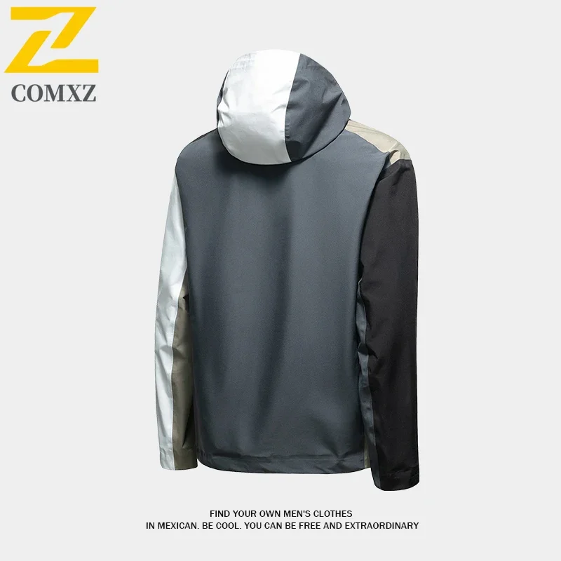 Outdoor Rainproof Jacket Men's Fly Fishing Camping Soft Shell Waterproof Windproof Windbreaker Trendy Ski Splicing Hooded Coat
