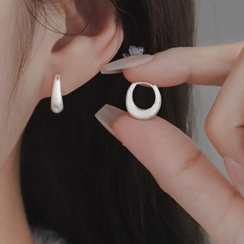 Silver Color Metal Chunky Hoop Earrings for Women Vintage Punk Thick Teardrop Huggies Wedding Jewelry Gifts