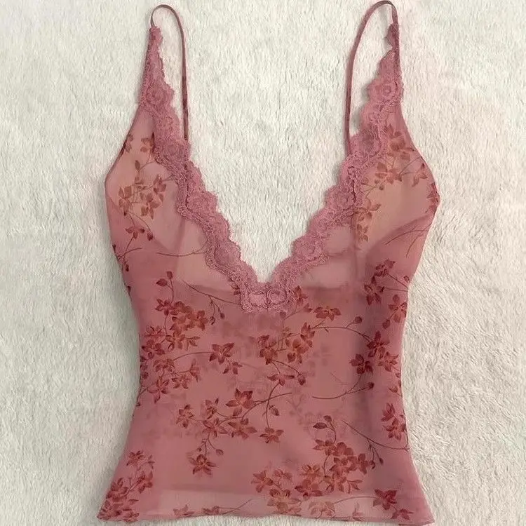 Women Coquette Y2K Aesthetic Cami Top Floral Lace Animal Print Halter Tank XS-XL