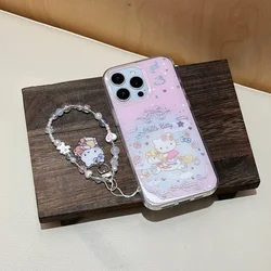 Chic Pink HelloKitty Cat Horse Y2K Phone Case - Shockproof Bumper Cover with Pendant for iPhone 15 (With pendant)
