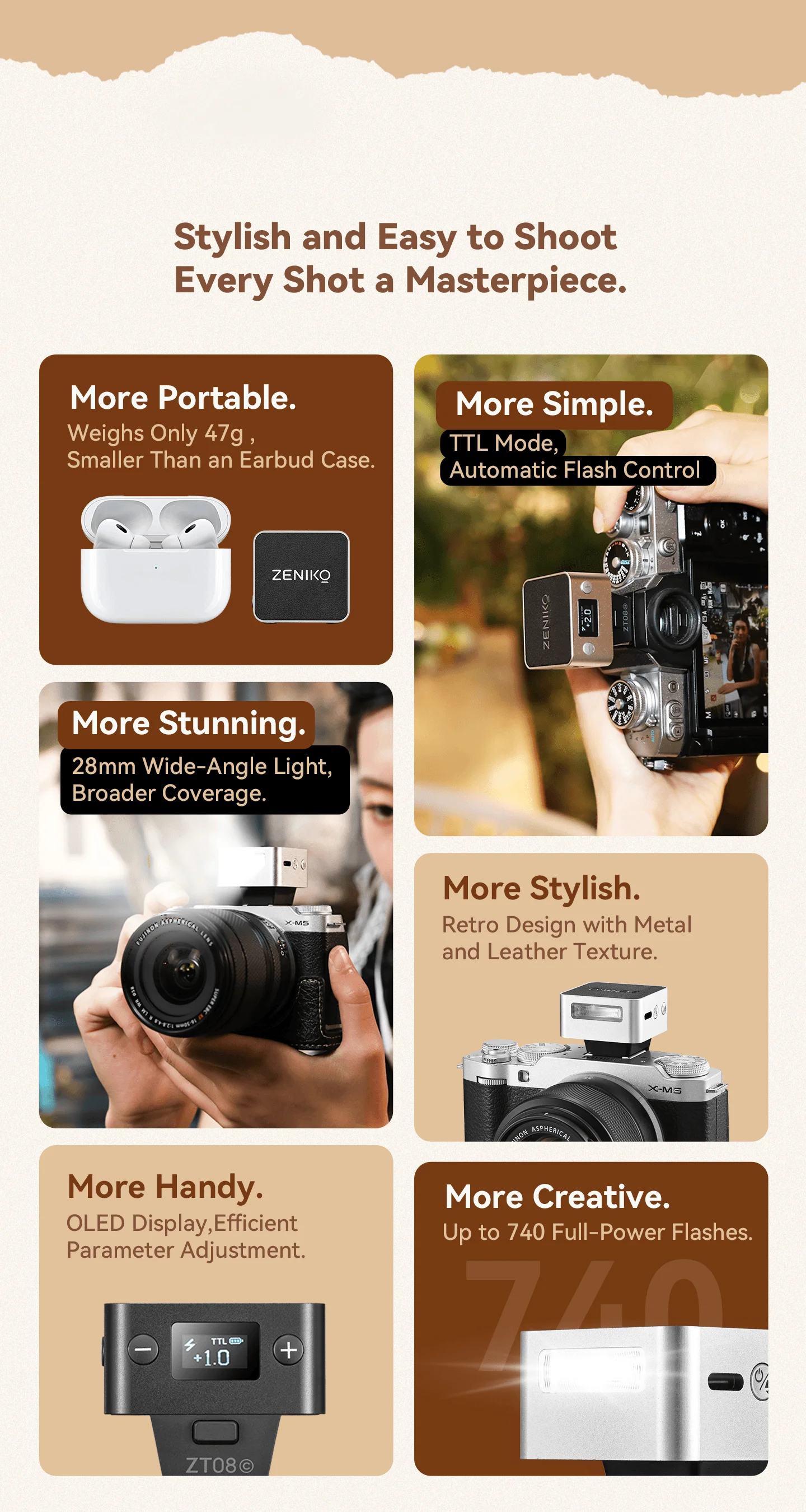 ZENIKO ZT08 Mini Rechargeable Camera Flash Light Speedlite TTL